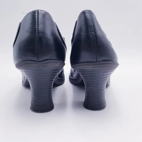 Vintage 90s y2k Mudd Floppy Black Vegan Faux Leather Heeled Cap Toe Oxfords 8.5