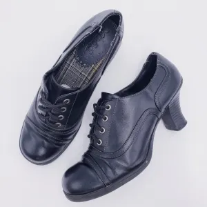 Vintage 90s y2k Mudd Floppy Black Vegan Faux Leather Heeled Cap Toe Oxfords 8.5