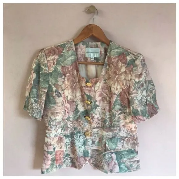 Vintage Amanda Smith Petites Pink Floral Short Sleeve Blazer
