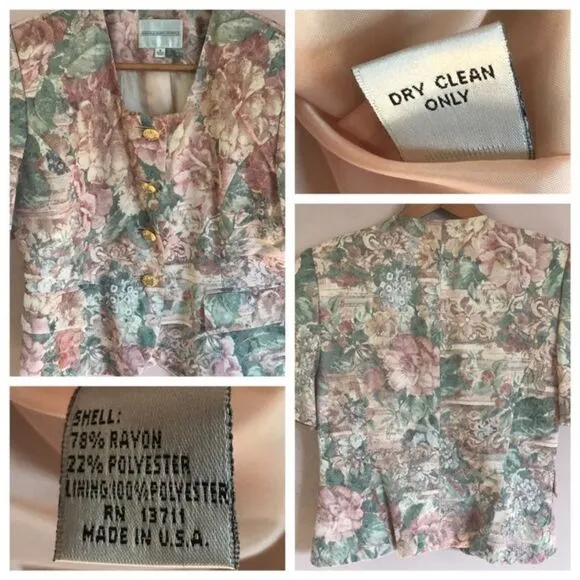 Vintage Amanda Smith Petites Pink Floral Short Sleeve Blazer