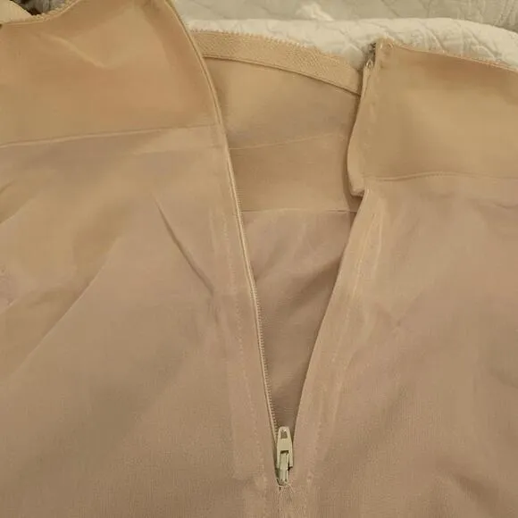 Vintage Beige Long Half Slip With Girdle Waist, Zipper In Back, Union Label