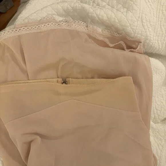 Vintage Beige Long Half Slip With Girdle Waist, Zipper In Back, Union Label