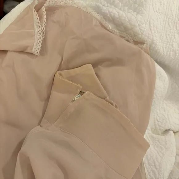 Vintage Beige Long Half Slip With Girdle Waist, Zipper In Back, Union Label