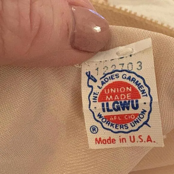 Vintage Beige Long Half Slip With Girdle Waist, Zipper In Back, Union Label