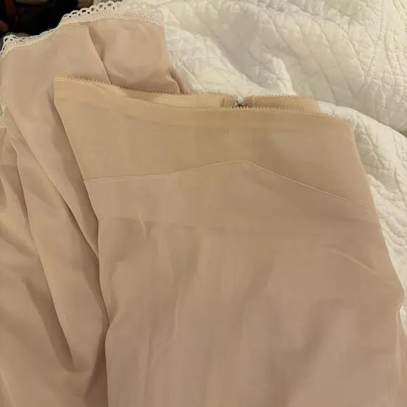 Vintage Beige Long Half Slip With Girdle Waist, Zipper In Back, Union Label