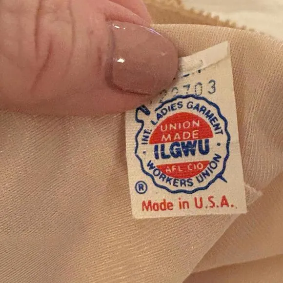 Vintage Beige Long Half Slip With Girdle Waist, Zipper In Back, Union Label