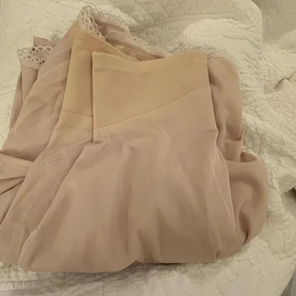 Vintage Beige Long Half Slip With Girdle Waist, Zipper In Back, Union Label