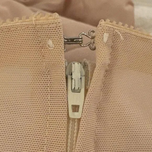 Vintage Beige Long Half Slip With Girdle Waist, Zipper In Back, Union Label