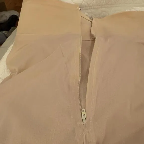 Vintage Beige Long Half Slip With Girdle Waist, Zipper In Back, Union Label