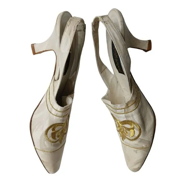Vintage Black Label Donna Karan Italian Coll. Gold Slip On Mules