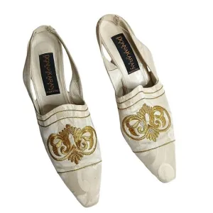 Vintage Black Label Donna Karan Italian Coll. Gold Slip On Mules