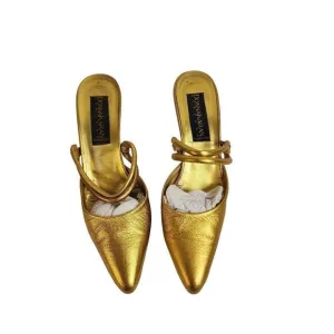 Vintage Black Label Donna Karen Gold Slip On Heels Size 8 AA