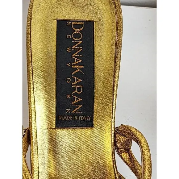 Vintage Black Label Donna Karen Gold Slip On Heels Size 8 AA