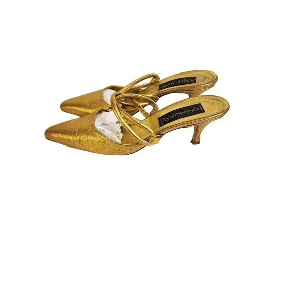 Vintage Black Label Donna Karen Gold Slip On Heels Size 8 AA