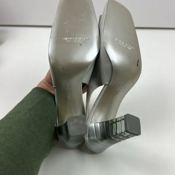 Vintage Charles Jourdan Paris Women's Silver Slingback with Lucite Heels