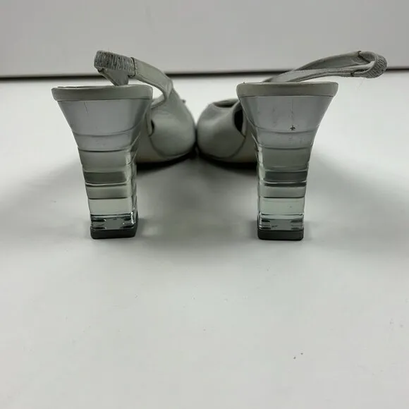 Vintage Charles Jourdan Paris Women's Silver Slingback with Lucite Heels