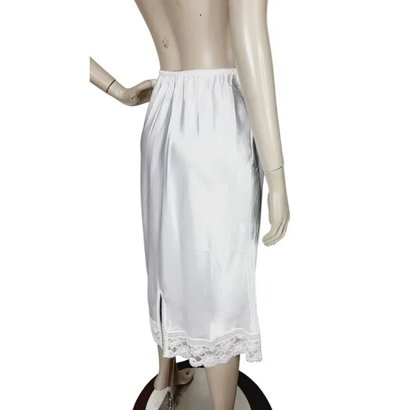Vintage Christian Dior White 3&quot; Lace Trim 27&quot; Half Skirt Slip Medium USA NEW