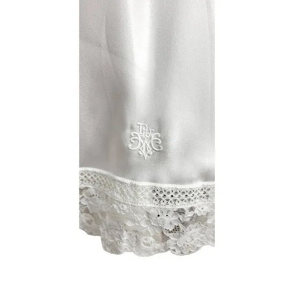 Vintage Christian Dior White 3&quot; Lace Trim 27&quot; Half Skirt Slip Medium USA NEW