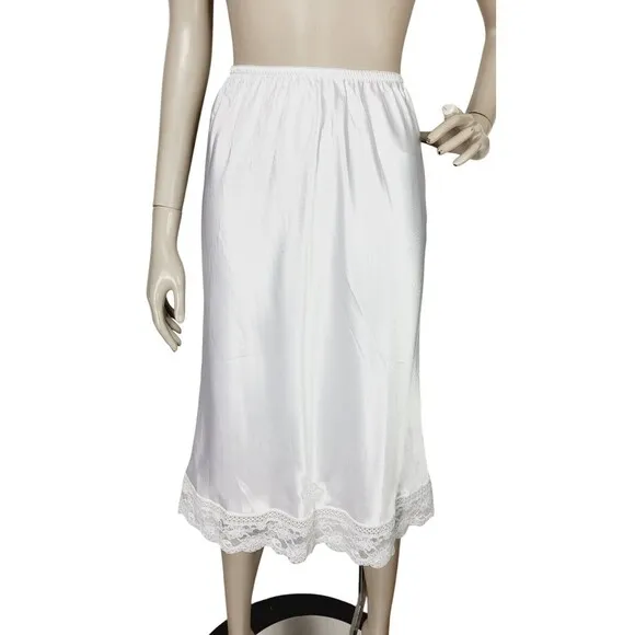 Vintage Christian Dior White 3&quot; Lace Trim 27&quot; Half Skirt Slip Medium USA NEW