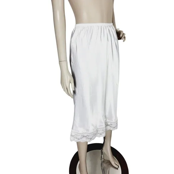 Vintage Christian Dior White 3&quot; Lace Trim 27&quot; Half Skirt Slip Medium USA NEW