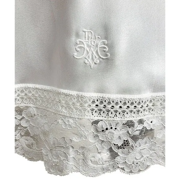 Vintage Christian Dior White 3&quot; Lace Trim 27&quot; Half Skirt Slip Medium USA NEW