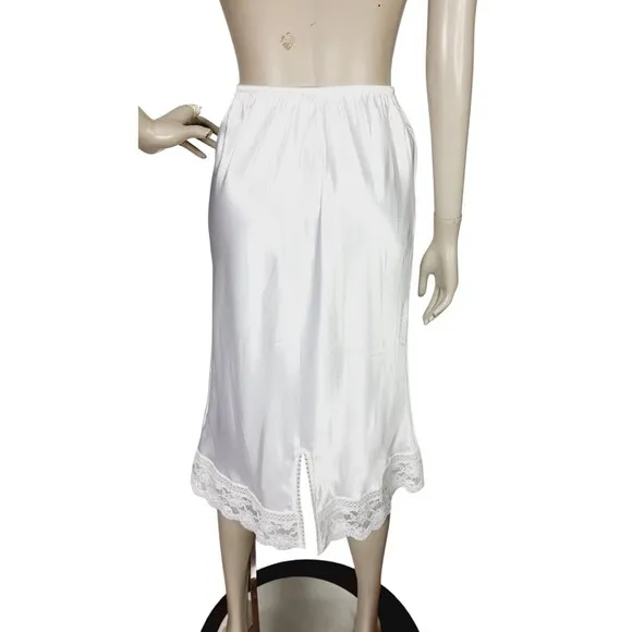 Vintage Christian Dior White 3&quot; Lace Trim 27&quot; Half Skirt Slip Medium USA NEW