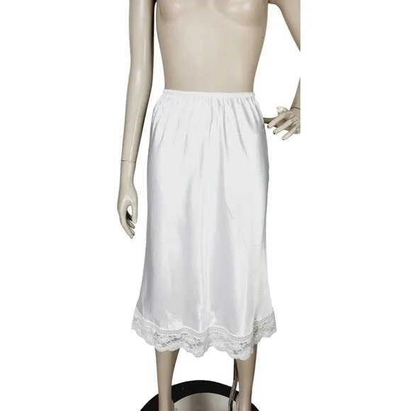 Vintage Christian Dior White 3&quot; Lace Trim 27&quot; Half Skirt Slip Medium USA NEW