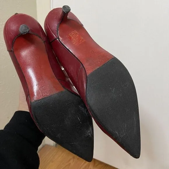 Vintage Christian Louboutin Red leather pointed kitten heels size EU 37