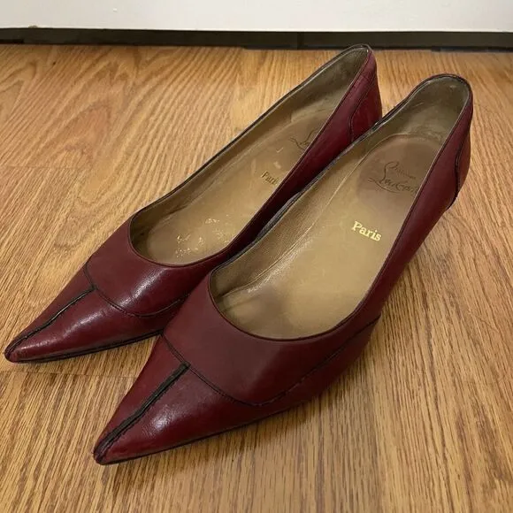 Vintage Christian Louboutin Red leather pointed kitten heels size EU 37