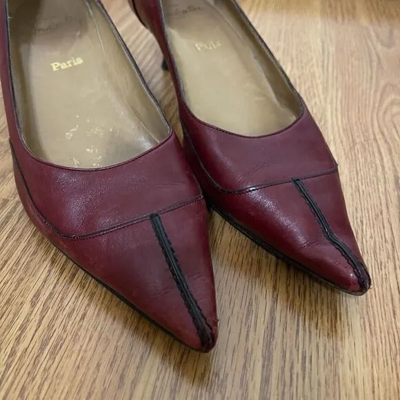 Vintage Christian Louboutin Red leather pointed kitten heels size EU 37