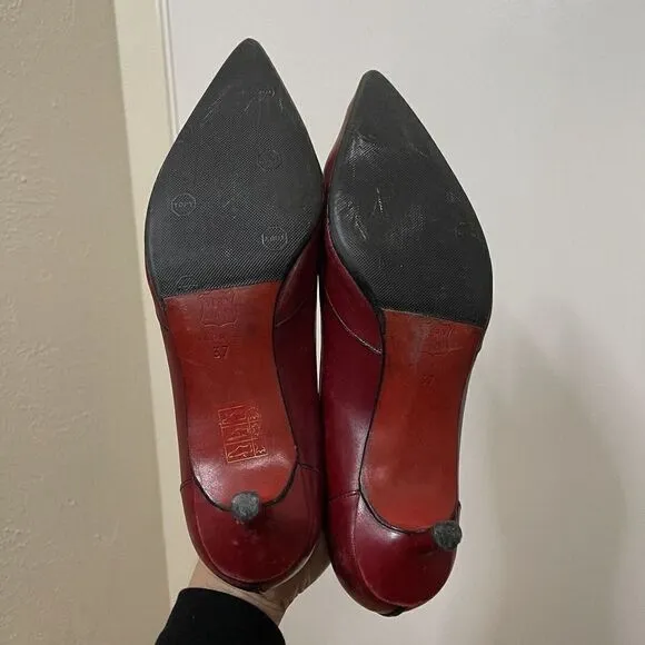 Vintage Christian Louboutin Red leather pointed kitten heels size EU 37