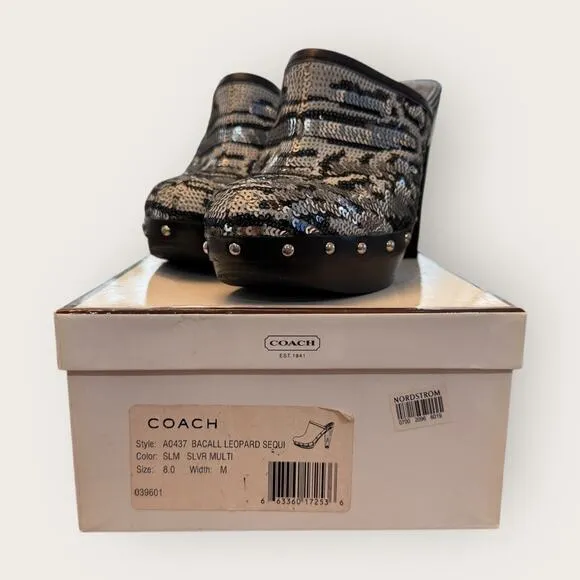 Vintage Coach Bacall Leopard Sequin Platform Clogs