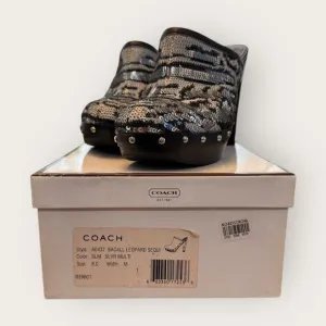 Vintage Coach Bacall Leopard Sequin Platform Clogs