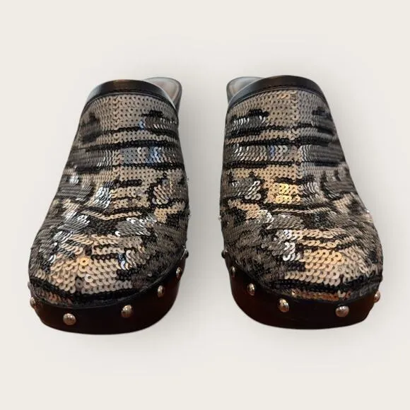 Vintage Coach Bacall Leopard Sequin Platform Clogs
