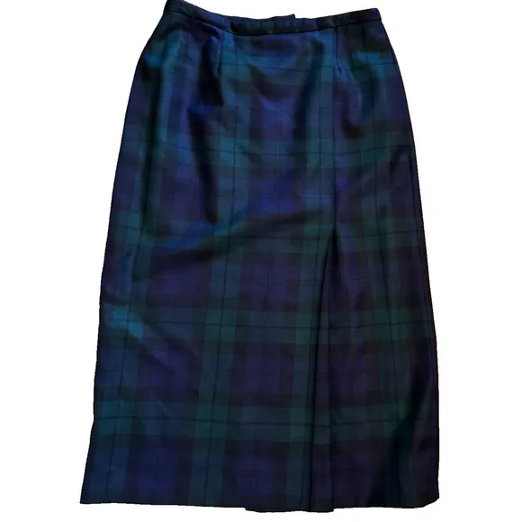 Vintage Daniel P Rebecca Plaid Wool Midi Skirt Size 10 Tartan Academia
