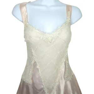 Vintage Delicates Sweeping Slip Nightgown S Peach Lace Satin Intimate Victorian