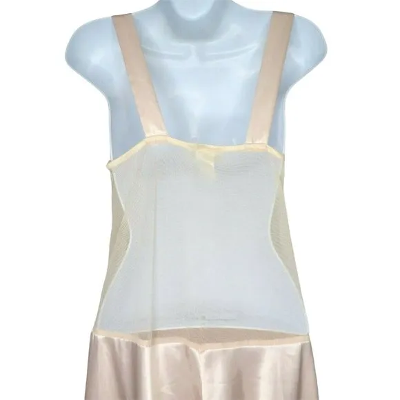 Vintage Delicates Sweeping Slip Nightgown S Peach Lace Satin Intimate Victorian