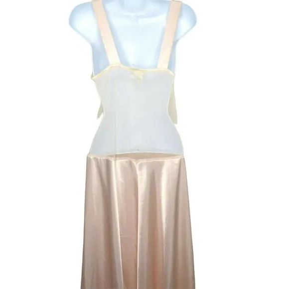Vintage Delicates Sweeping Slip Nightgown S Peach Lace Satin Intimate Victorian