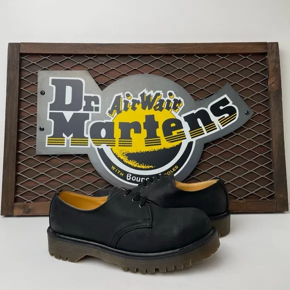 Vintage Dr. Martens Matte Black Steel Toe Chunky Bex MIE Oxfords UK 5