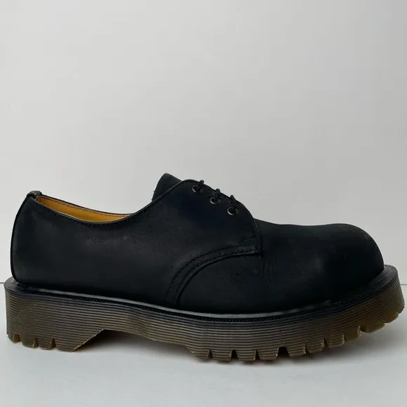 Vintage Dr. Martens Matte Black Steel Toe Chunky Bex MIE Oxfords UK 5