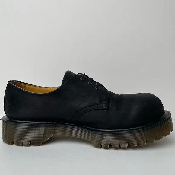 Vintage Dr. Martens Matte Black Steel Toe Chunky Bex MIE Oxfords UK 5