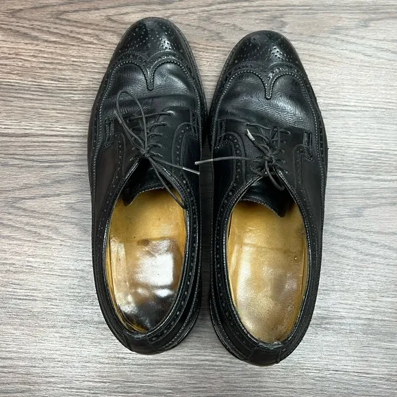 Vintage Florsheim Imperial 92604 Black Wingtip Longwing Oxfords 9.5 D