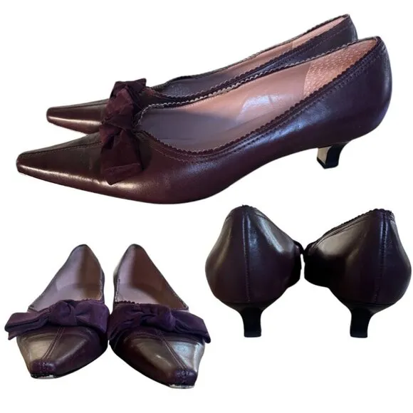 VINTAGE FRANCO SARTO POINTY TOE KITTEN BOW HEELS SIZE 9