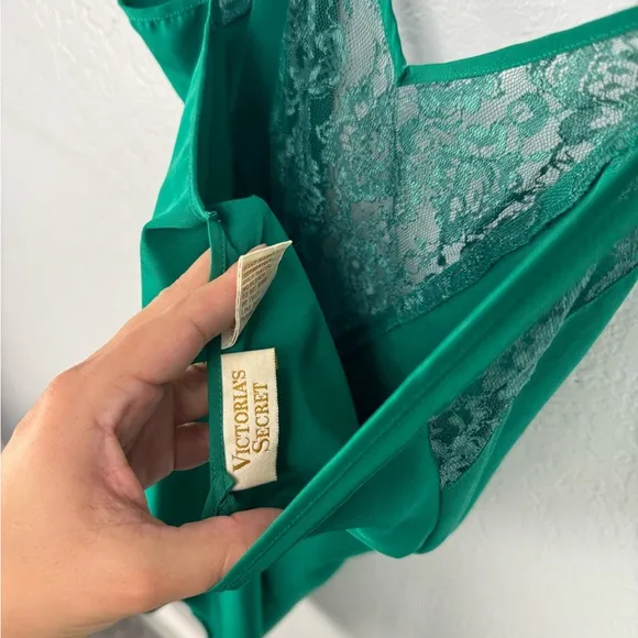Vintage Gold Label Victorias Secret Green Lace Slip Dress