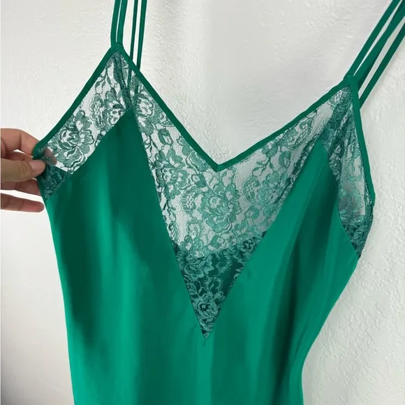 Vintage Gold Label Victorias Secret Green Lace Slip Dress