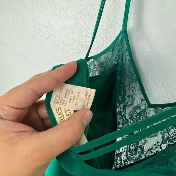 Vintage Gold Label Victorias Secret Green Lace Slip Dress