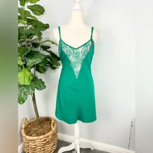 Vintage Gold Label Victorias Secret Green Lace Slip Dress