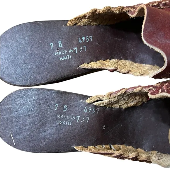 Vintage Haitian Handcrafted Leather WovenClogs | Size 7B (approx age 1975-78)
