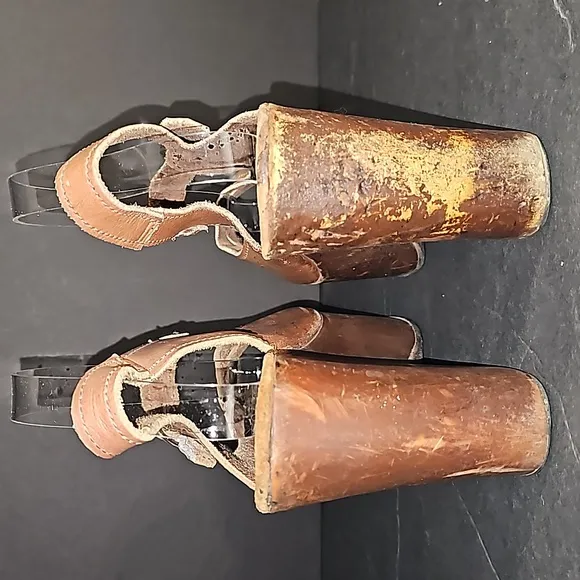 Vintage Hippie Woodstock Disco 60's-70's Wooden Platform Leather Upper Clogs 9?