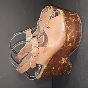 Vintage Hippie Woodstock Disco 60's-70's Wooden Platform Leather Upper Clogs 9?